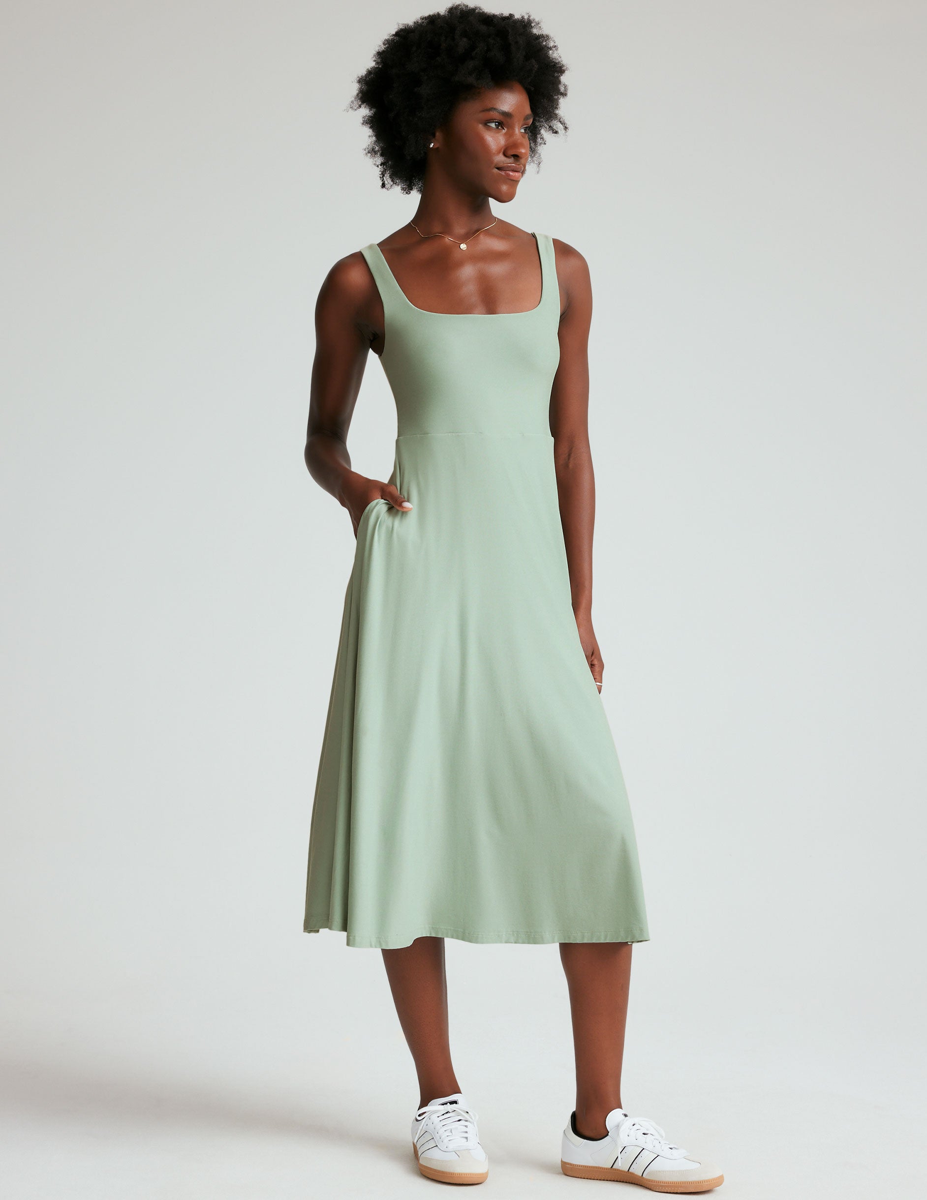 green square neck midi spacedye dress.
