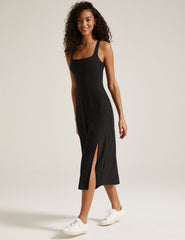 black maxi dress with slit at side