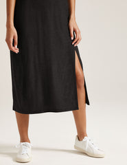 Featherweight Square Neck Slit Midi Dress
