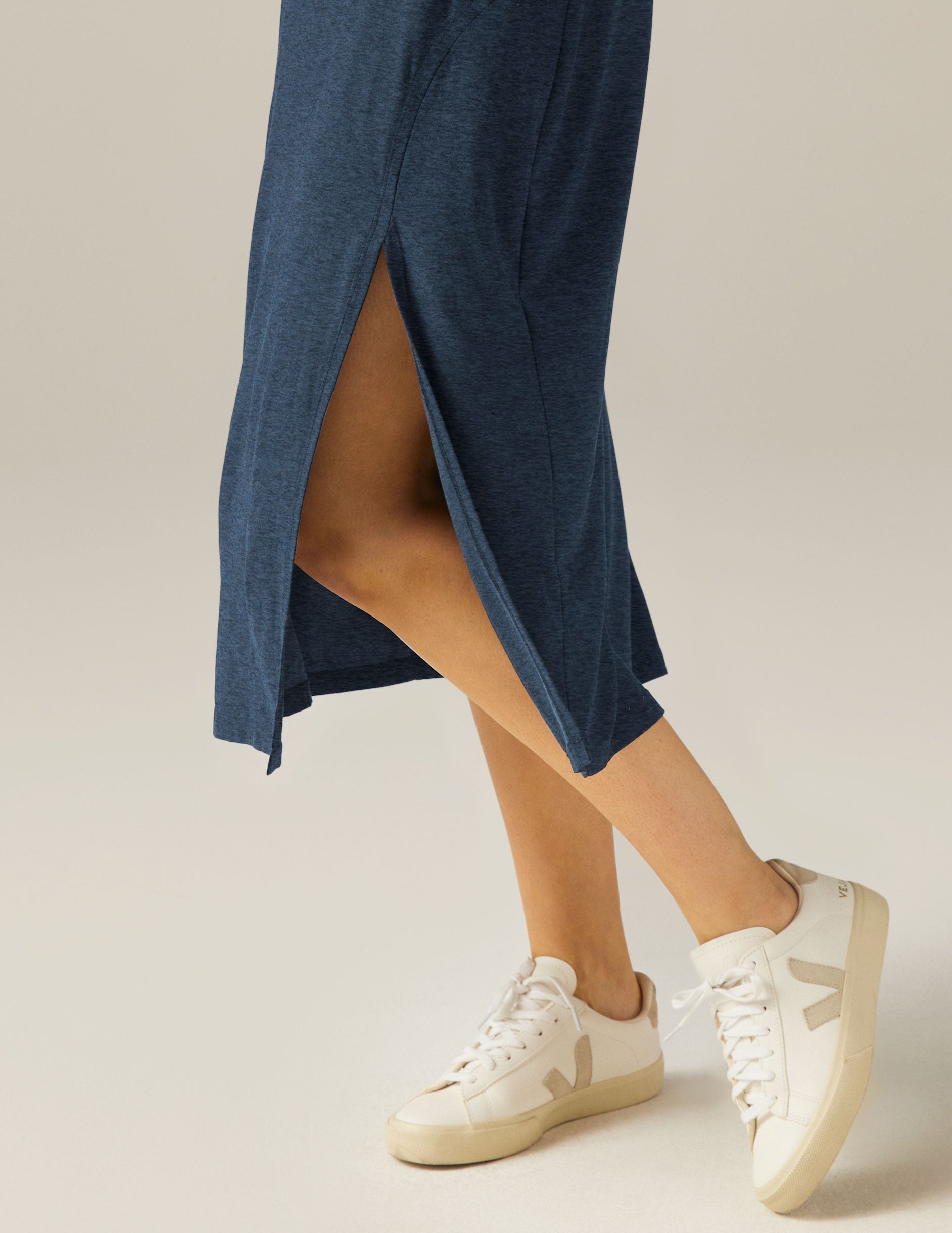 blue maxi dress with slit at side