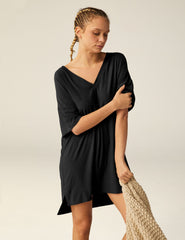 black v-neck oversized sleep t-shirt.