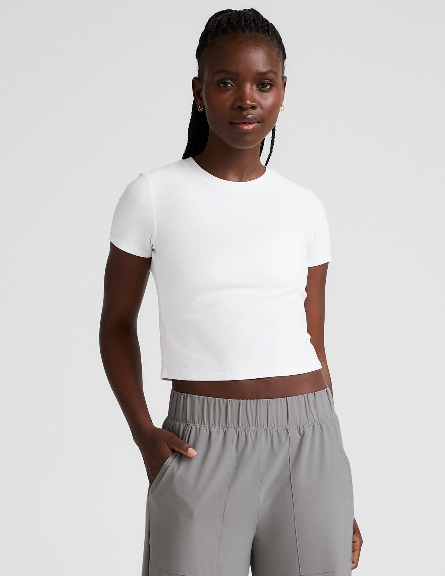 white cropped baby tee.