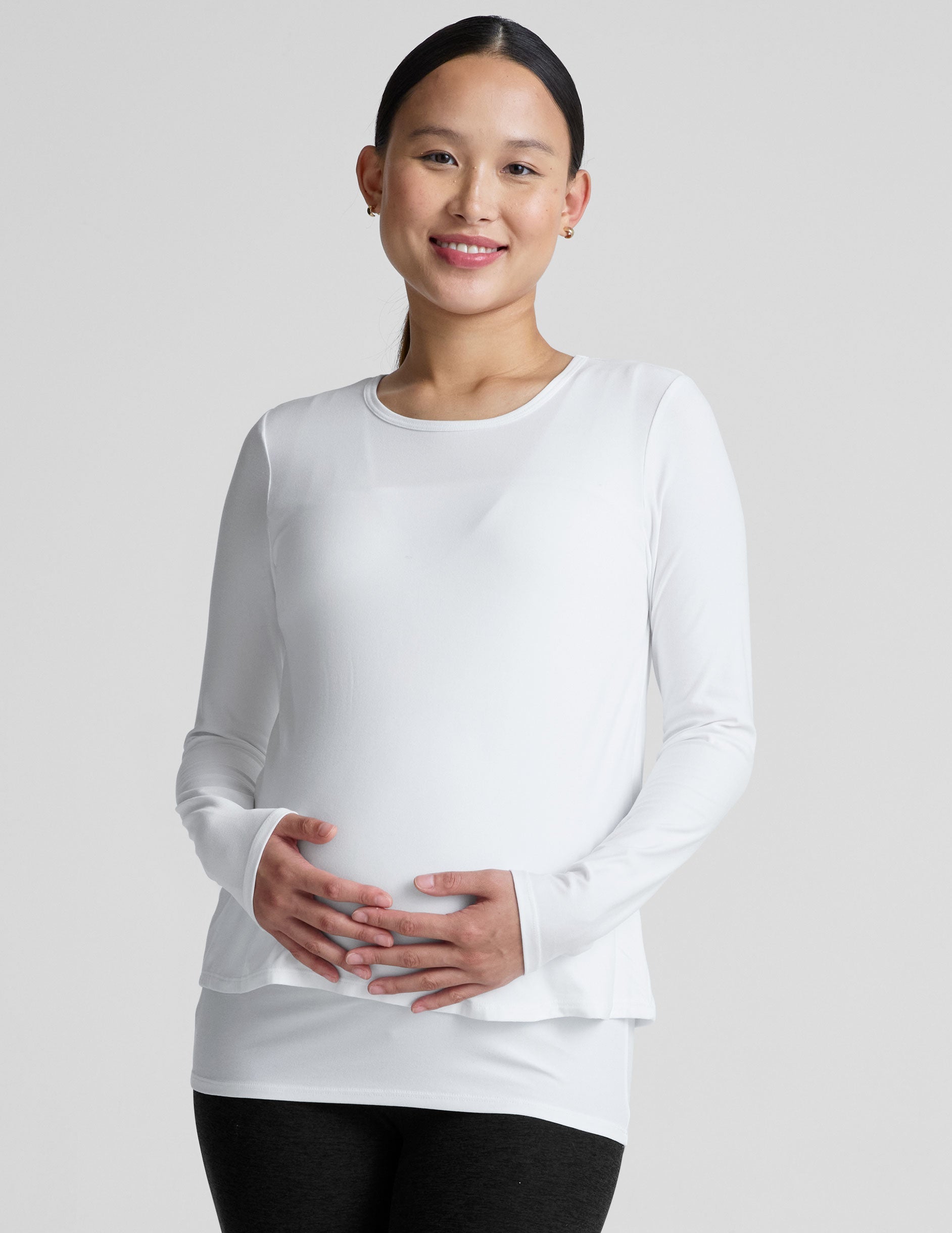 white long sleeve nursing top.