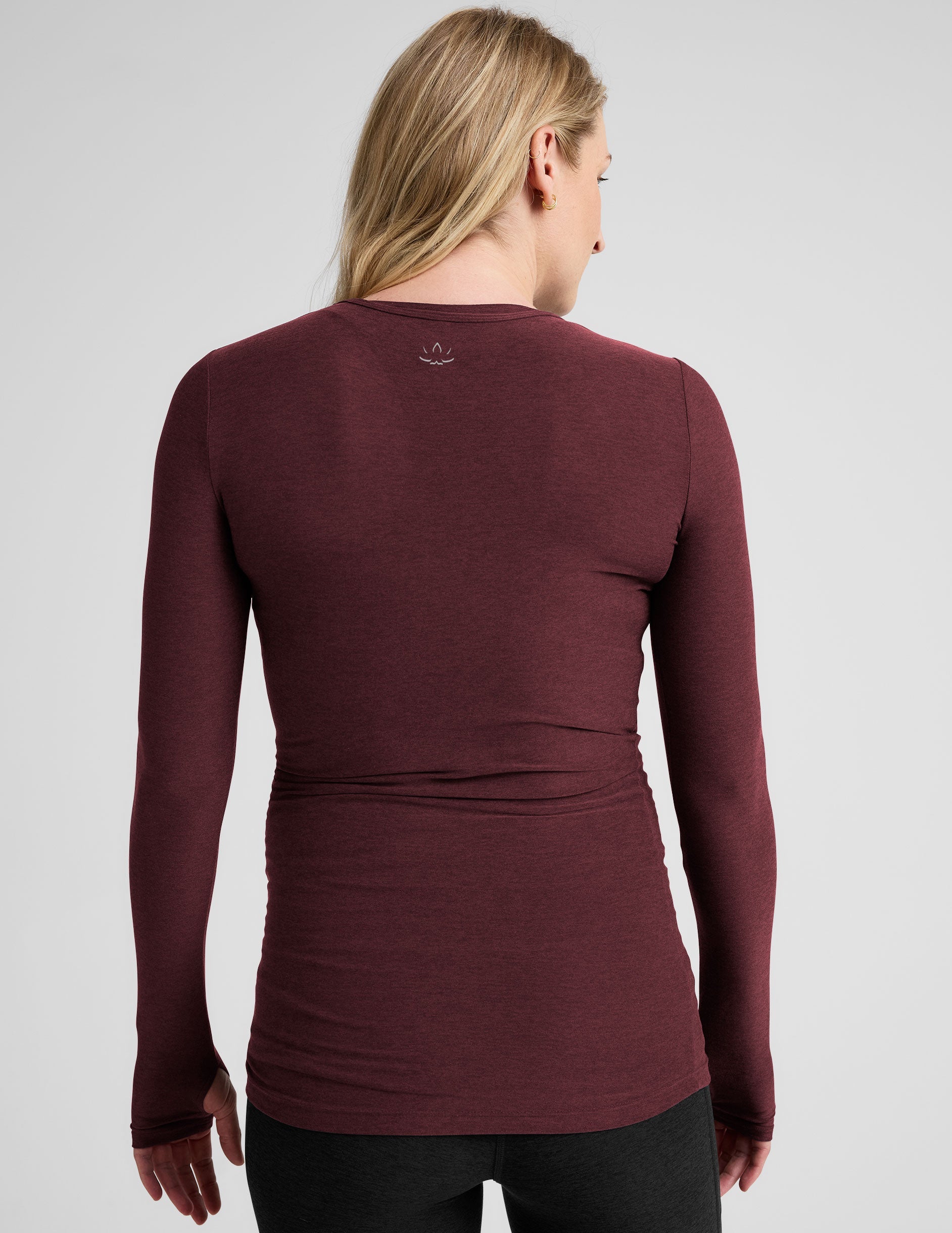 red maternity long sleeve crew neck top.