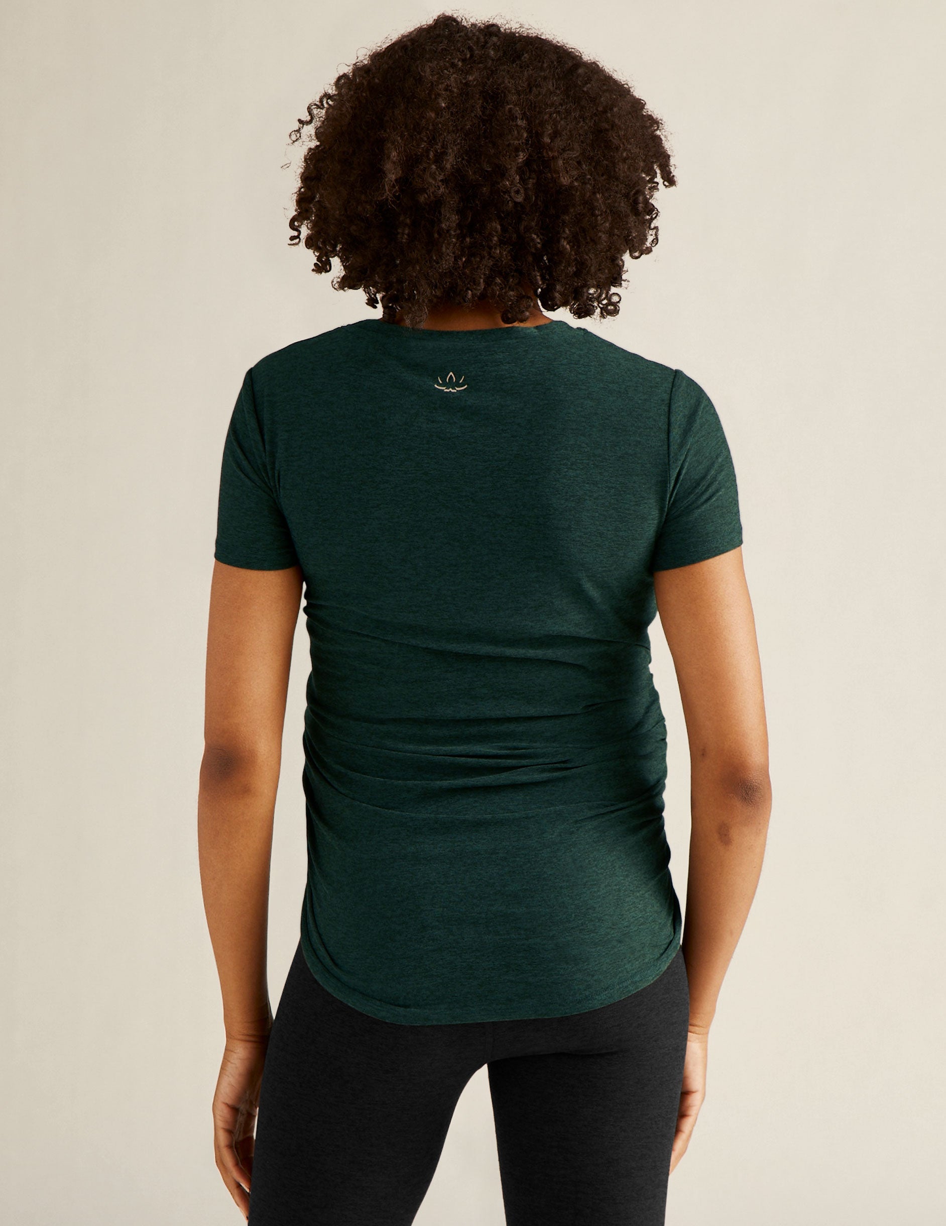 green maternity scoop neck short sleeve t-shirt.
