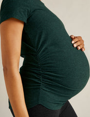 green maternity scoop neck short sleeve t-shirt.