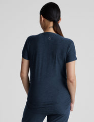 blue crew neck short sleeve maternity top.