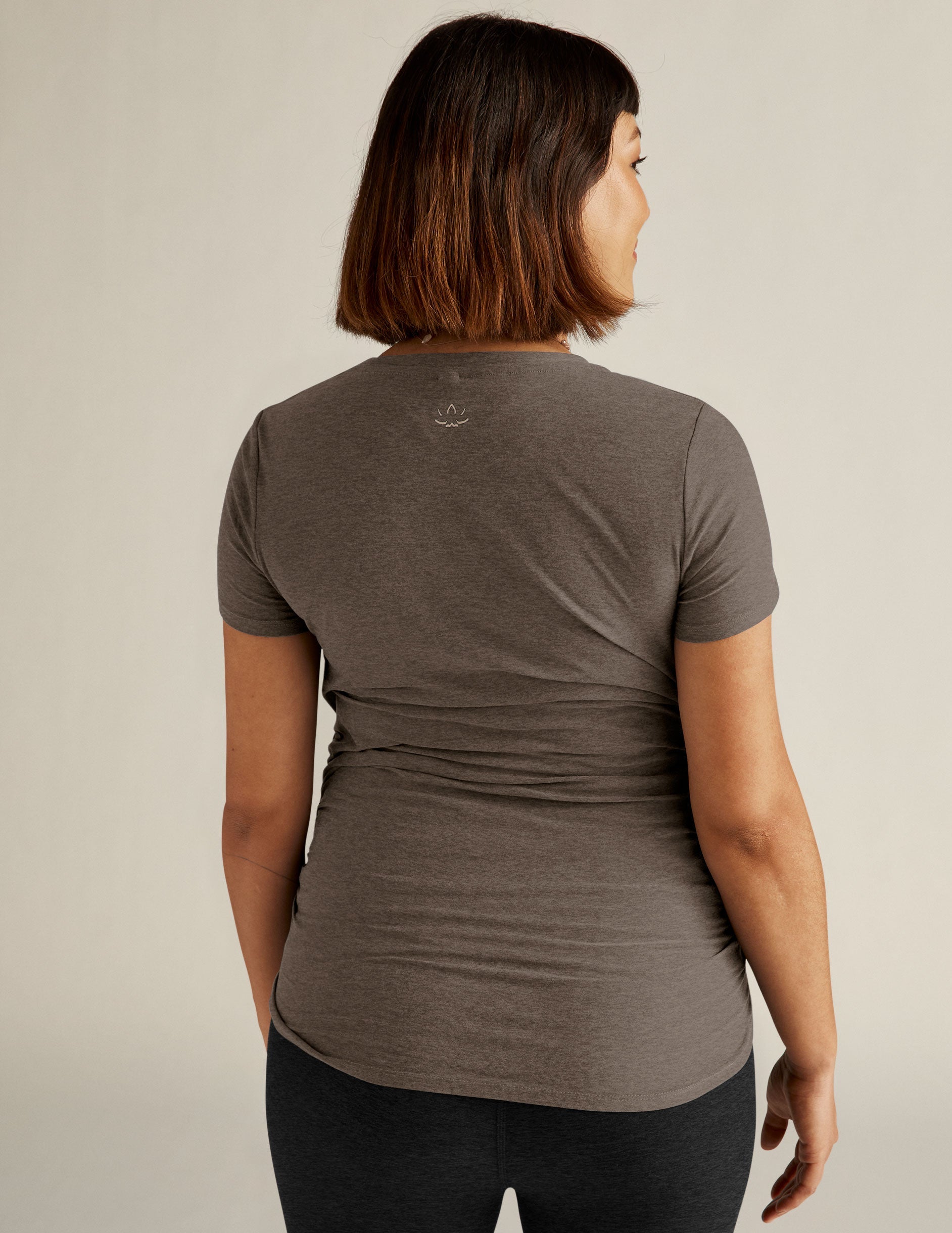 brown short sleeve scoop neck maternity t-shirt.