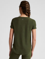 green short sleeve relaxed fit top.