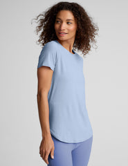 blue short sleeve relaxed fit top.