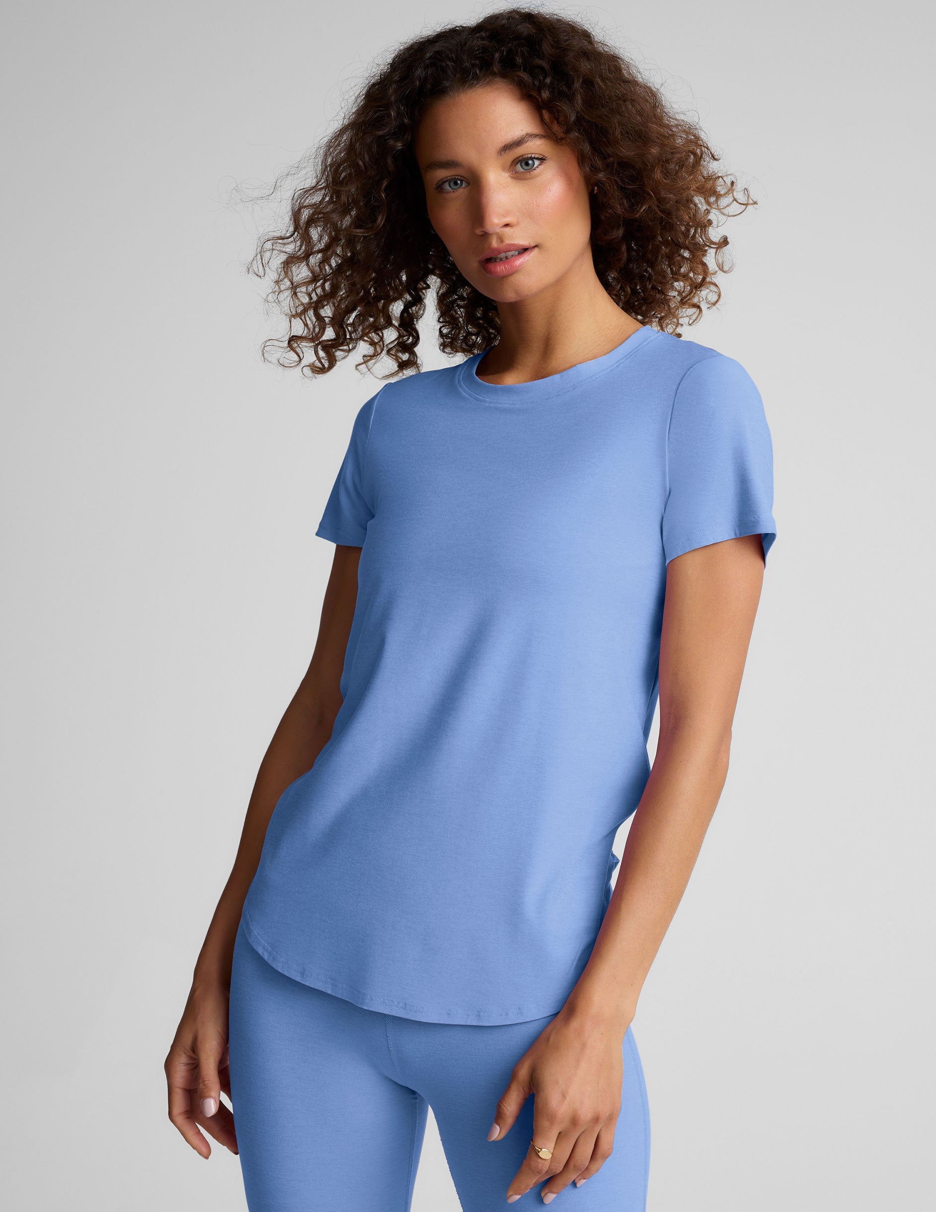 blue short sleeve lightweight t-shirt.