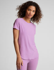 purple scoop neck short sleeve t-shirt.
