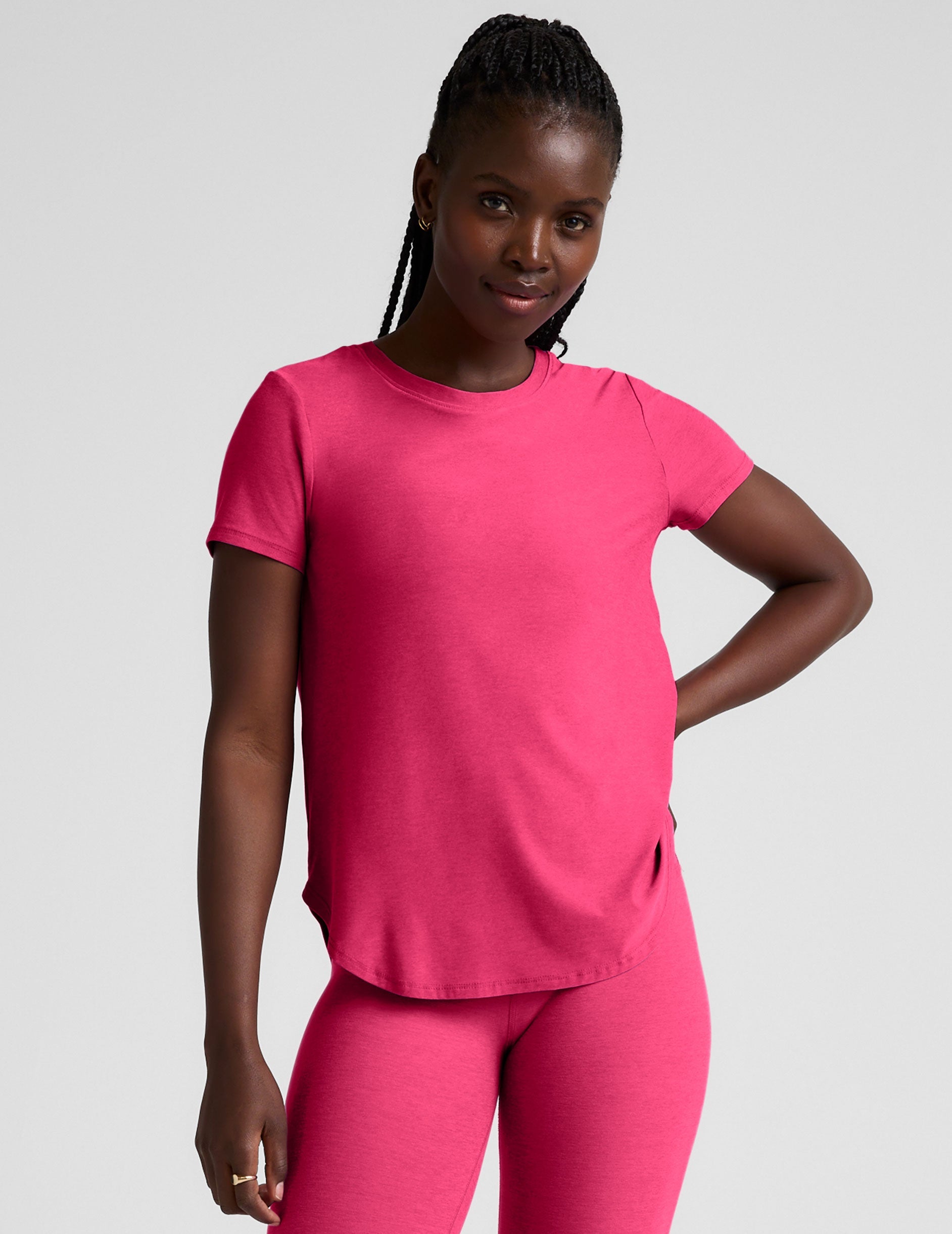 pink short sleeve lightweight t-shirt.