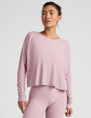 pink scoop neck long sleeve top.