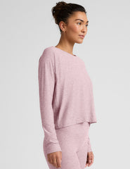 pink scoop neck long sleeve top.