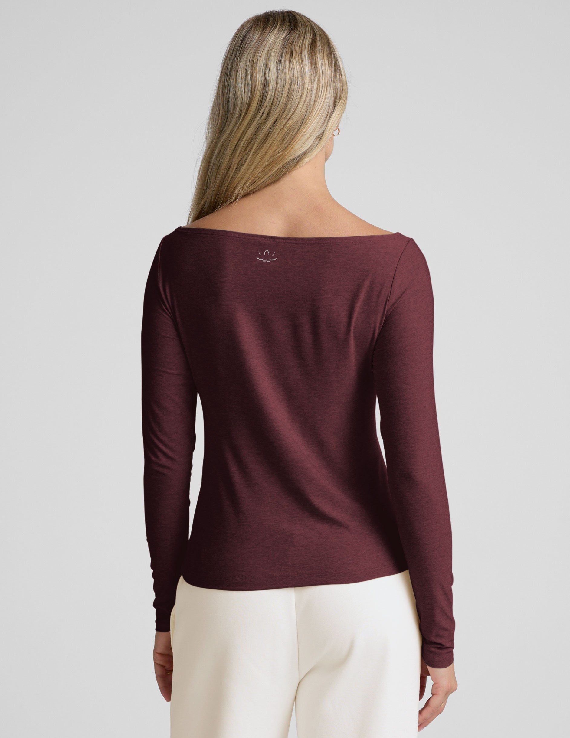 red boat neck long sleeve lightweight top.