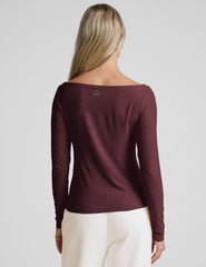red boat neck long sleeve lightweight top.