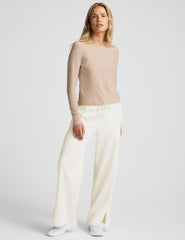 brown boat neck long sleeve.