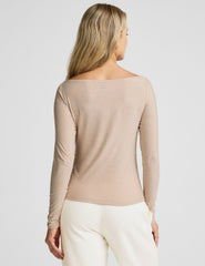 brown boat neck long sleeve.