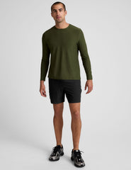 green long sleeve crew neck men's top.