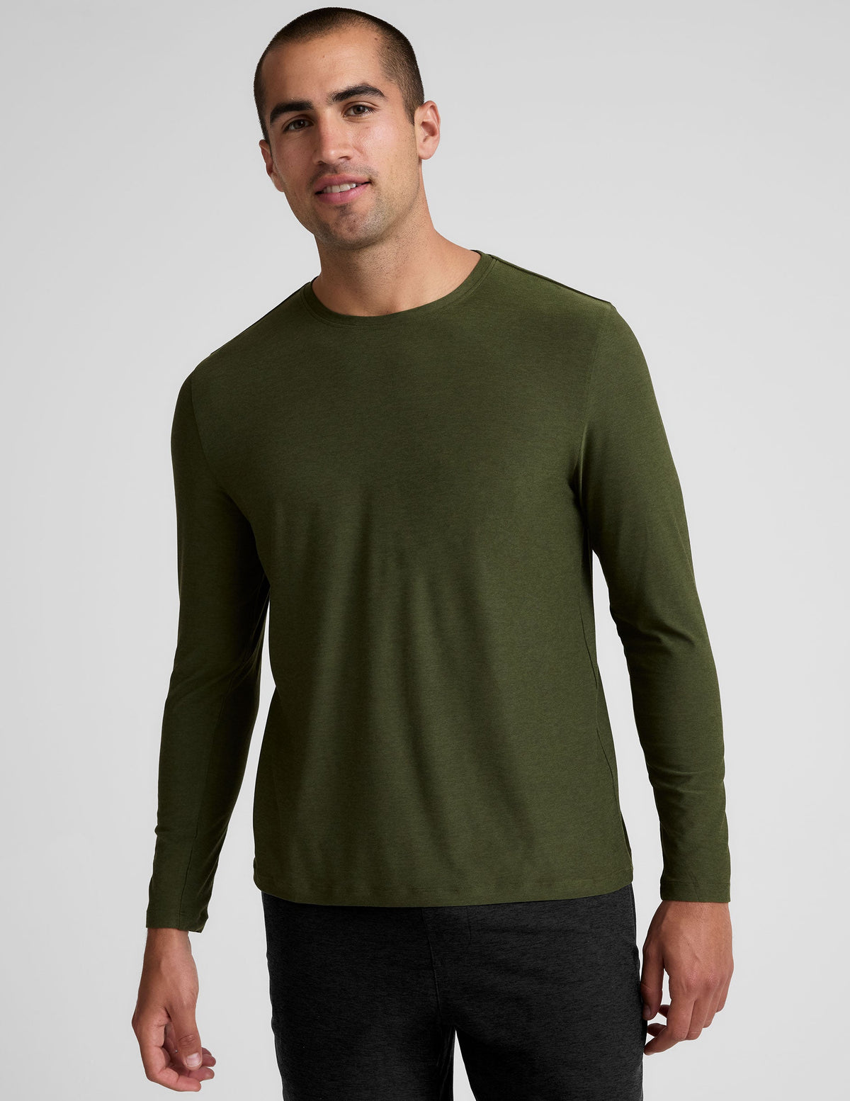 green long sleeve crew neck men's top.