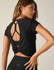 black short sleeve cropped top.
