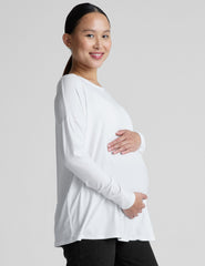 white long sleeve crew neck maternity top.