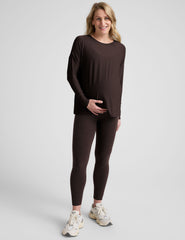 brown long sleeve crew neck maternity top.