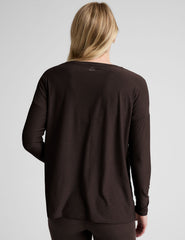 brown long sleeve crew neck maternity top.