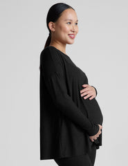 black crew neck long sleeve maternity top.