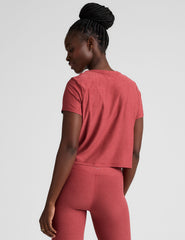 red relaxed fit scoop neck cropped t-shirt.