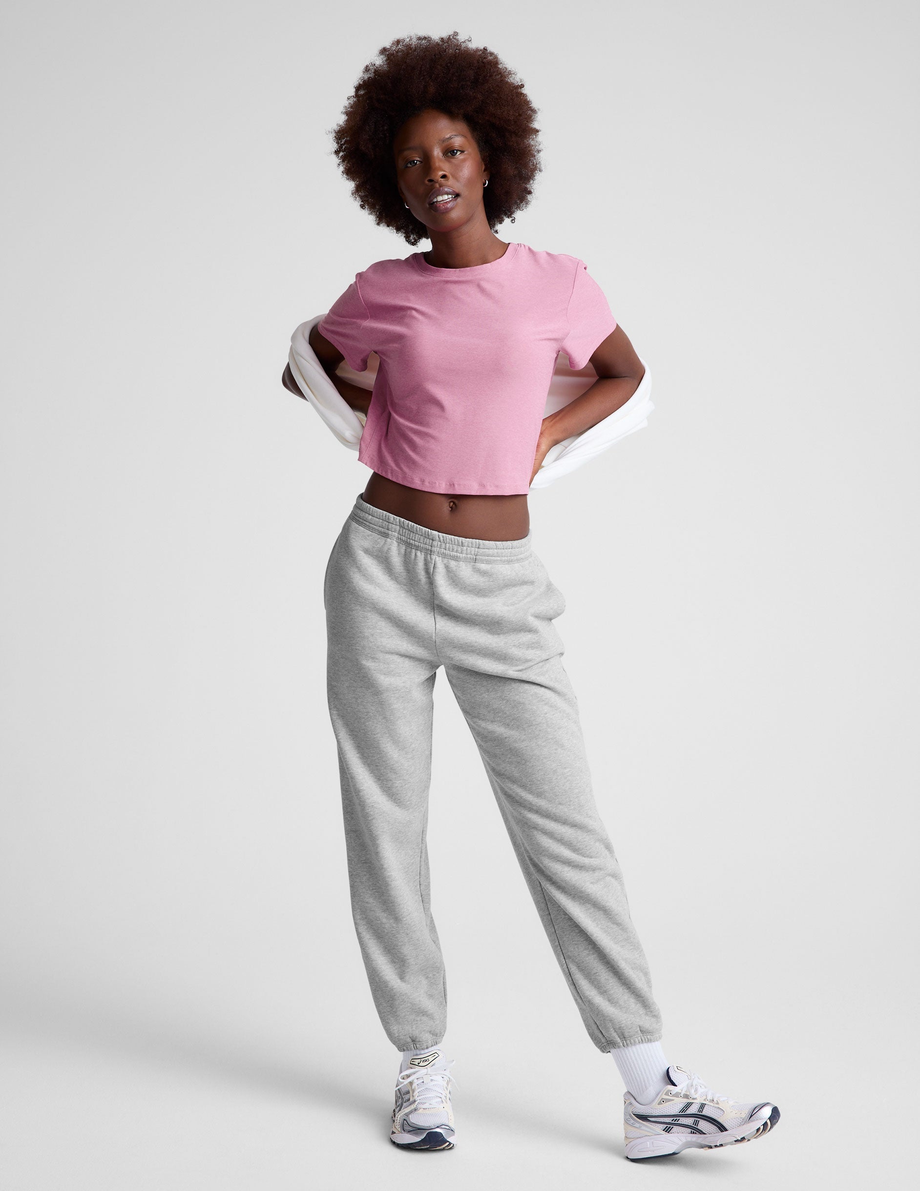 pink cropped short sleeve tee with a scoop neck.