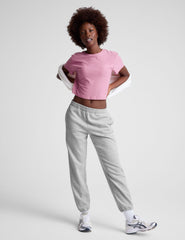 pink cropped short sleeve tee with a scoop neck.