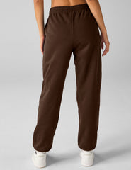 brown jogger style sweatpants with pockets.
