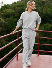 gray midi fleece joggers with pockets.