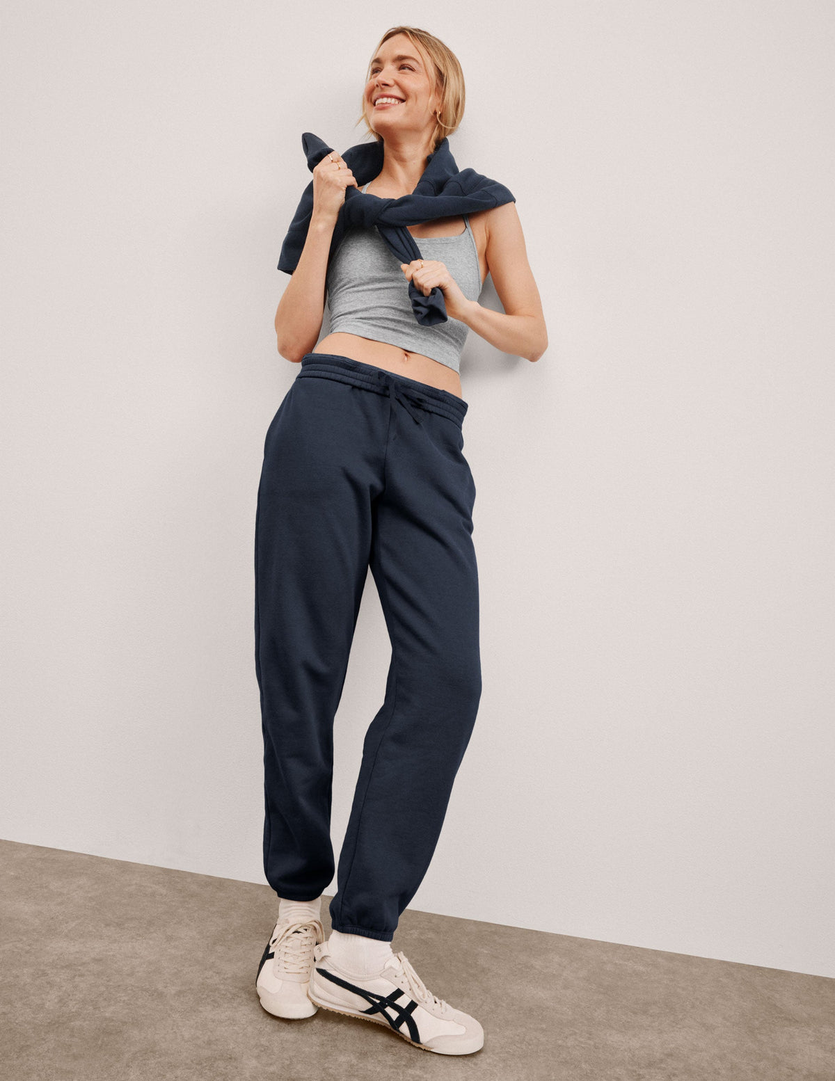 blue women's fleece joggers.