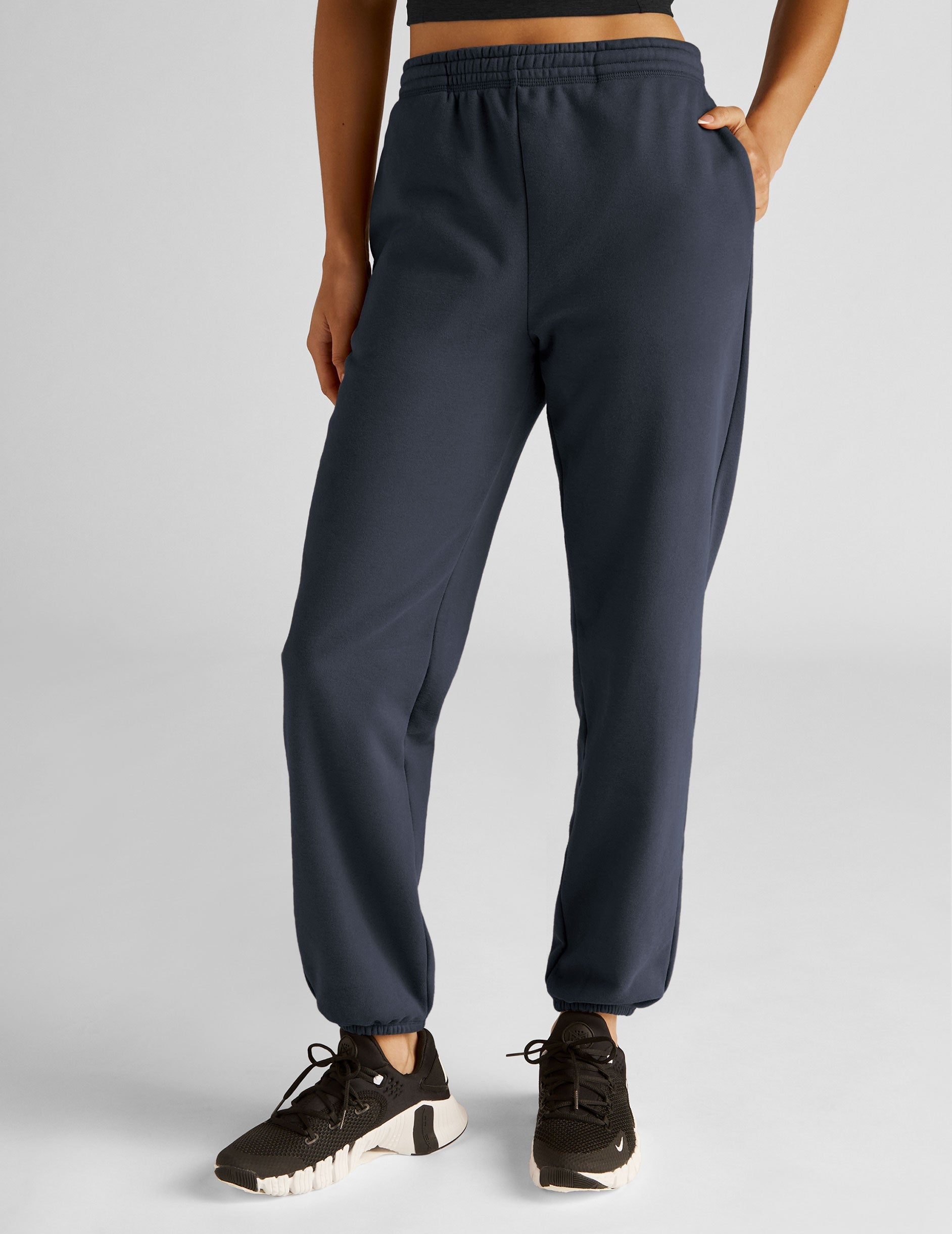 blue women's fleece joggers.