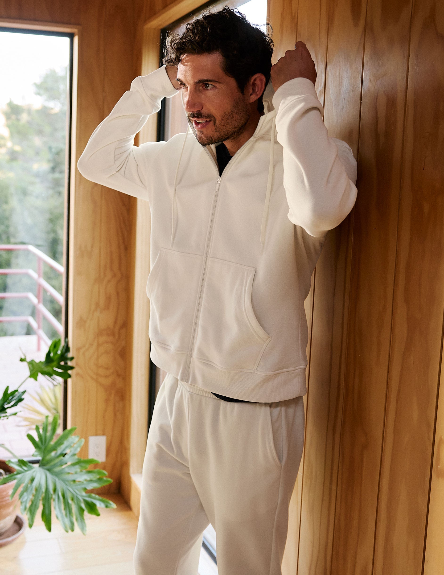 white men's zip-up hoodie.