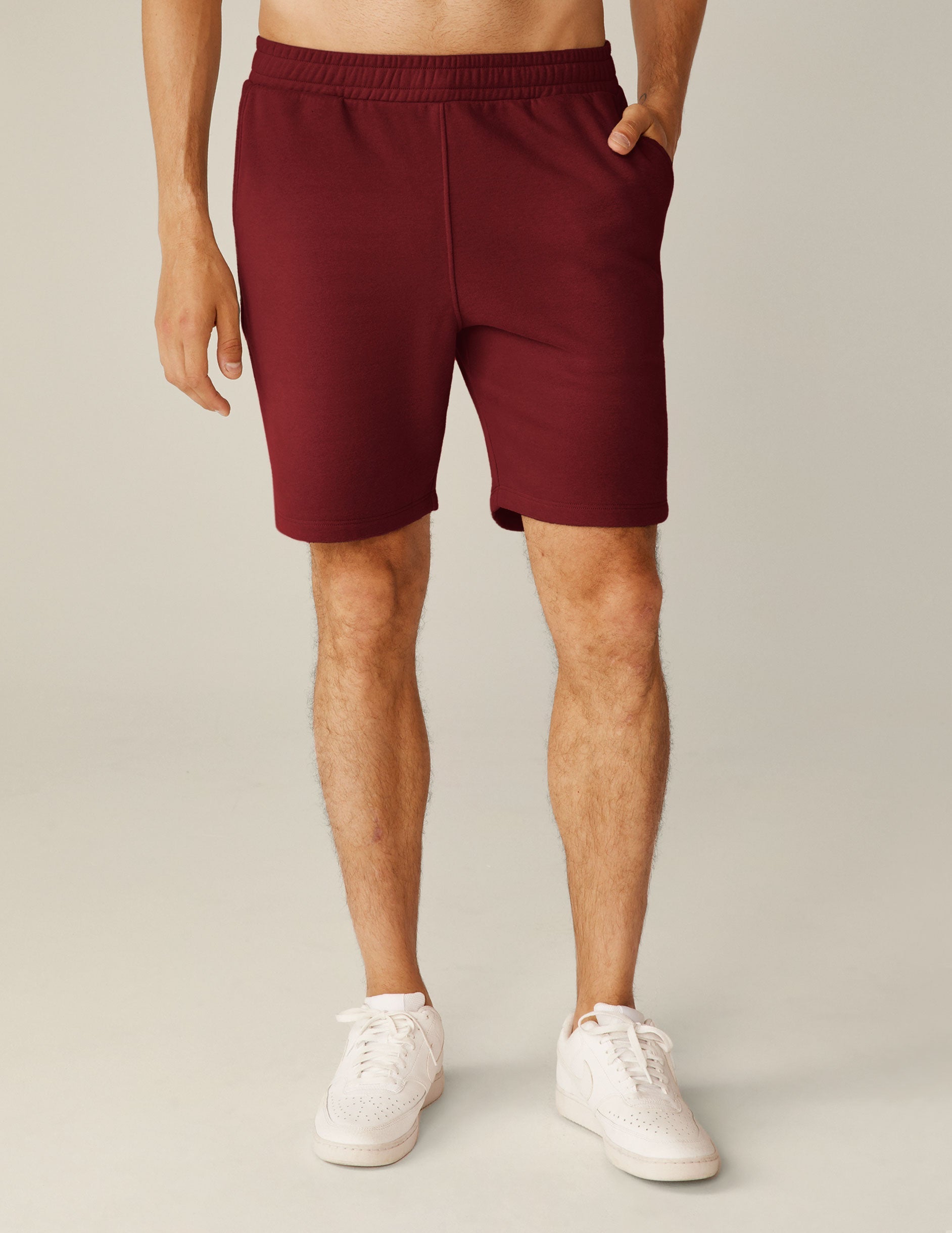 red men's sweat shorts with pockets.