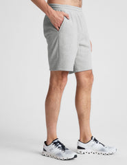 gray men's sweat shorts with pockets.