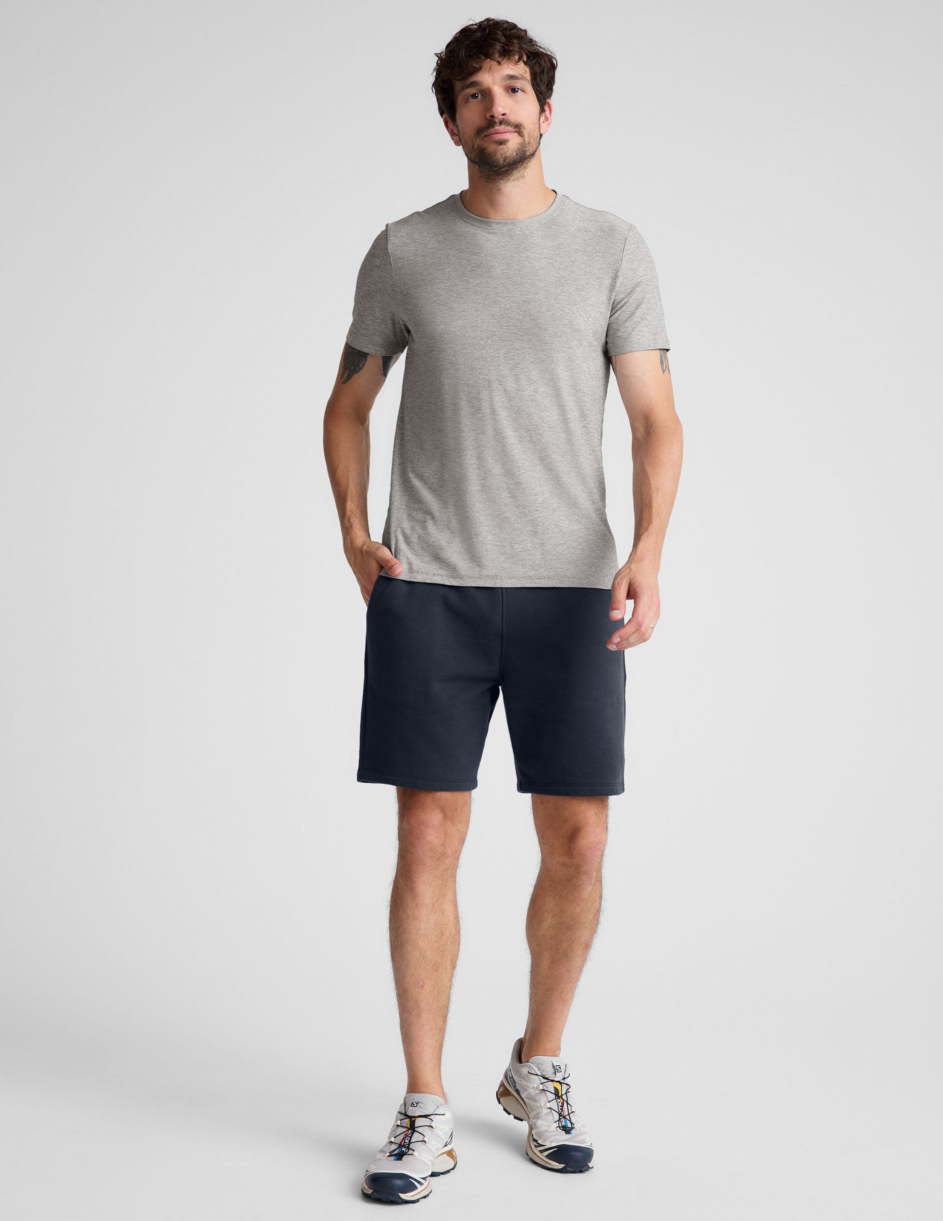 blue mens sweat shorts with pockets.