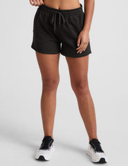 black women's fleece sweat shorts with pockets.