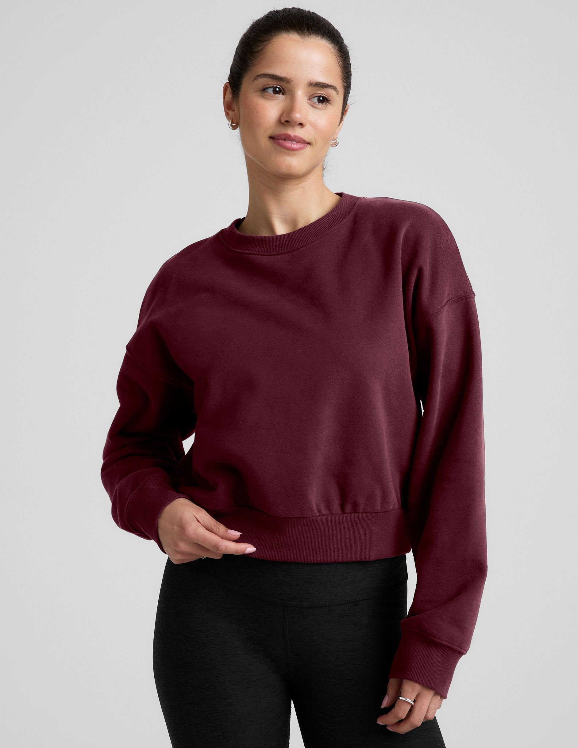 red crewneck cropped sweatshirt.