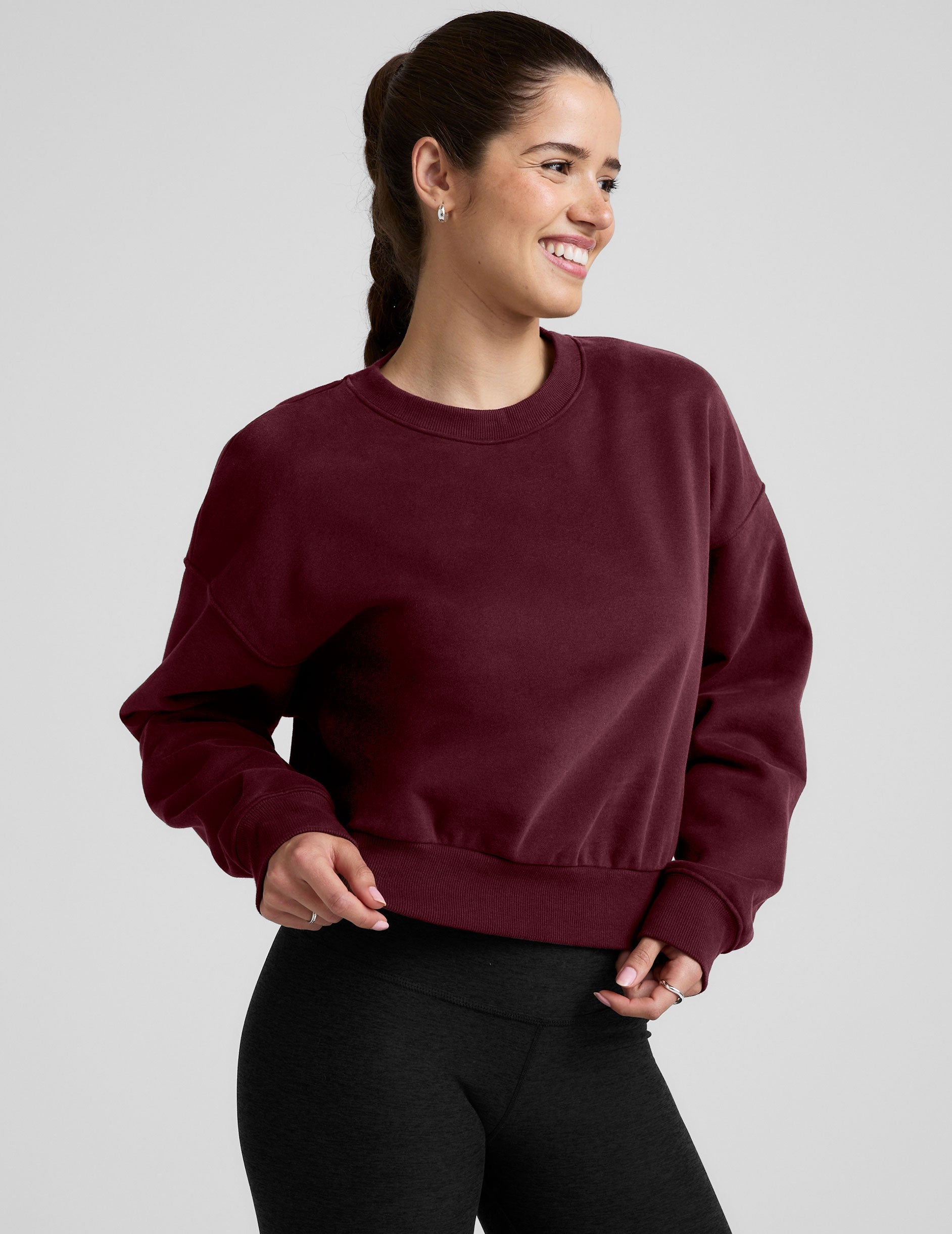 red crewneck cropped sweatshirt.