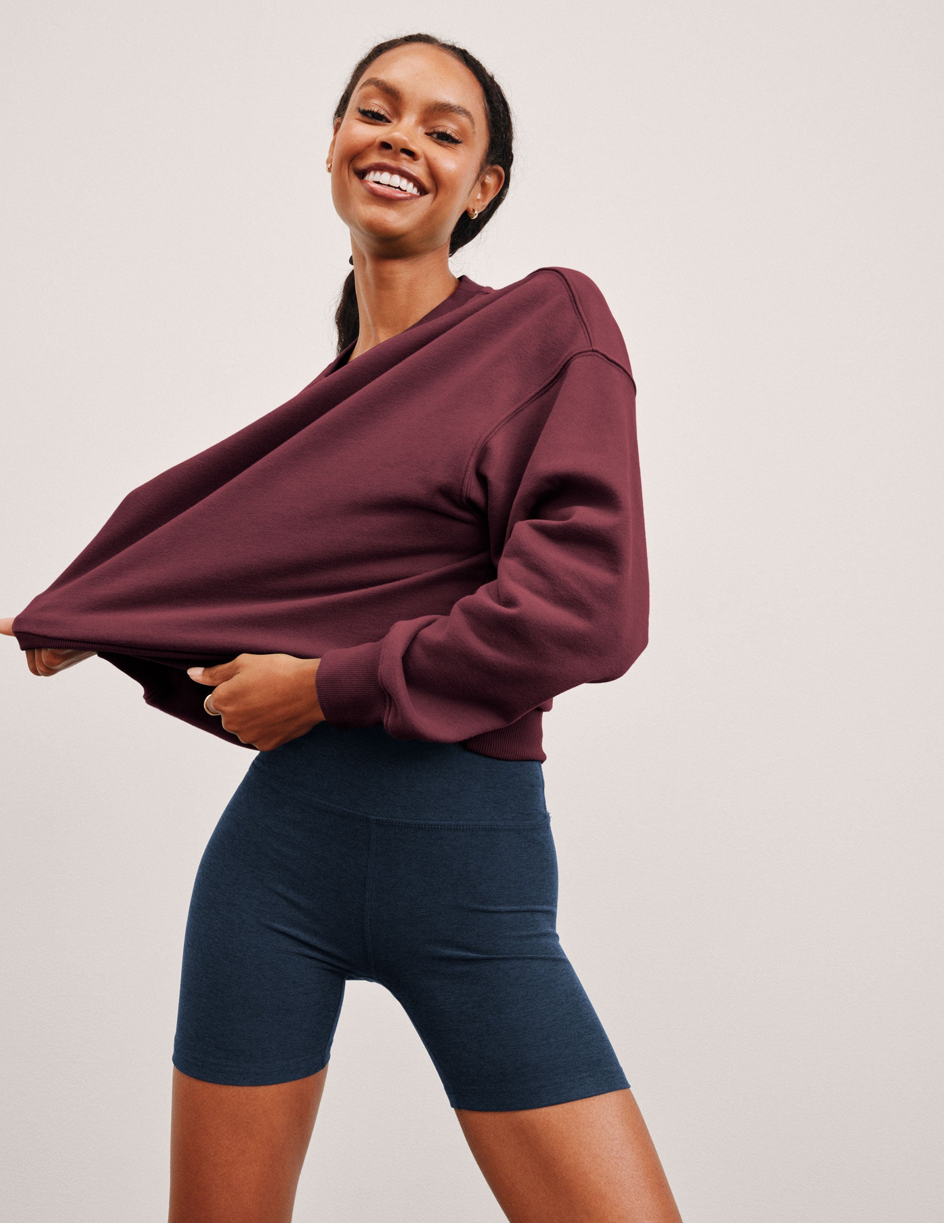 red crewneck cropped sweatshirt.