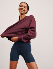 red crewneck cropped sweatshirt.