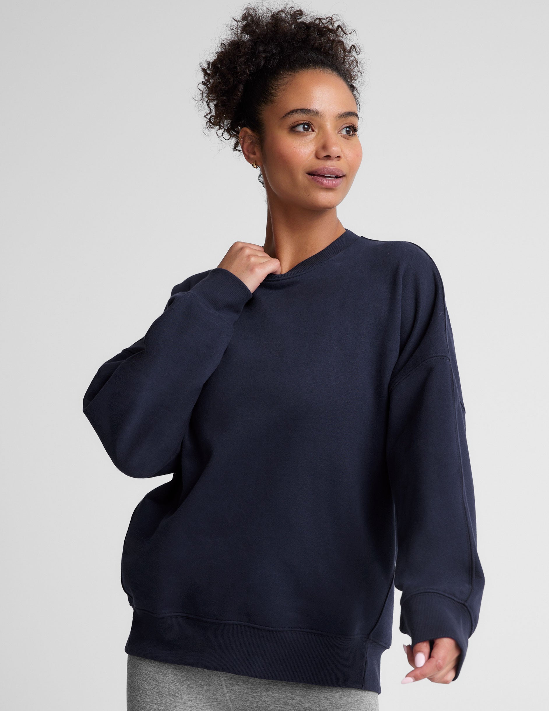 blue crewneck sweatshirt