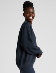 blue crew neck oversized fleece sweatshirt.