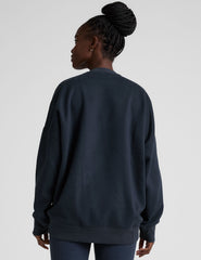 blue crew neck oversized fleece sweatshirt.