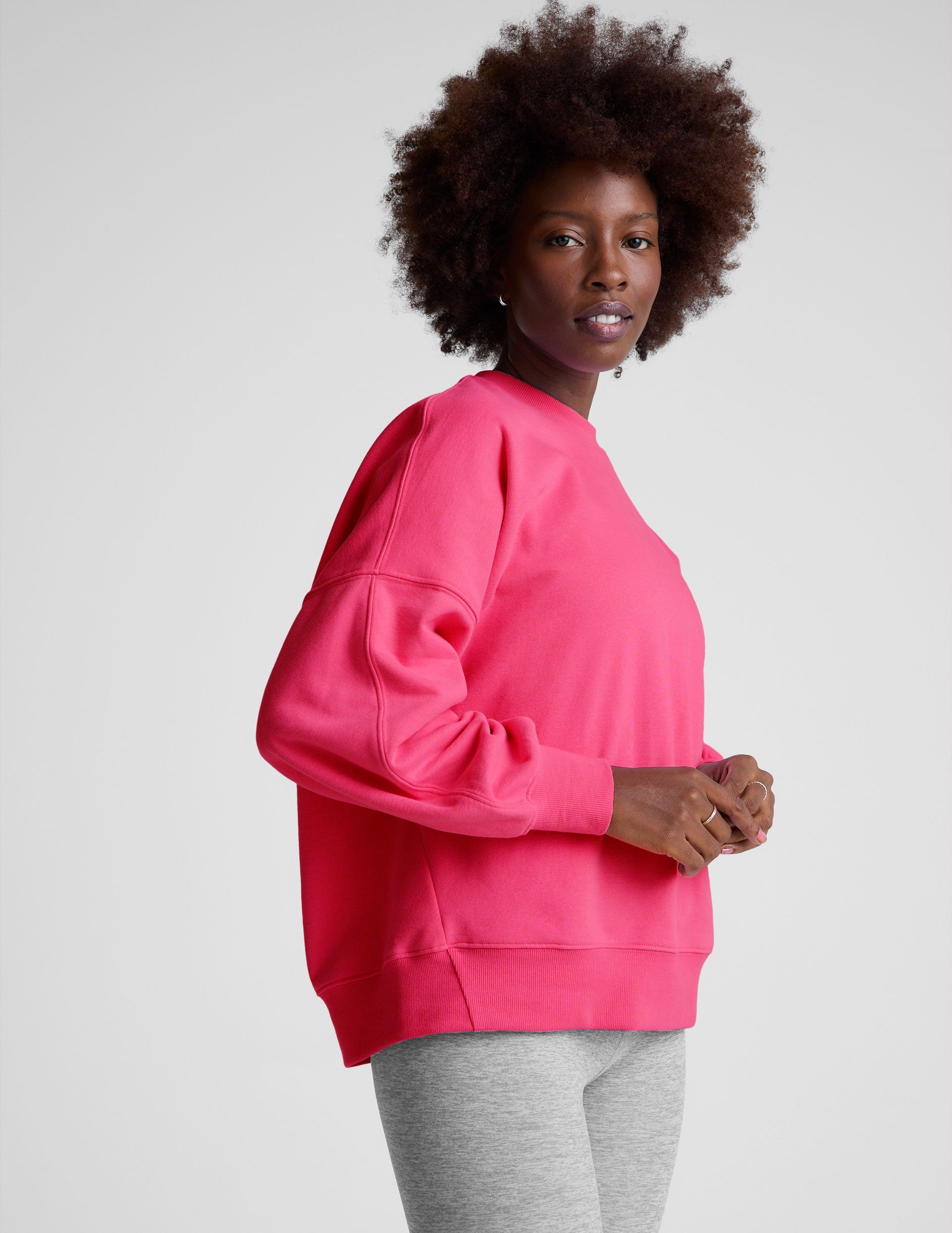 pink oversized crewneck sweatshirt.